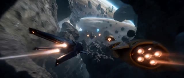 Sci-Fi Spaceship Asteroid Dogfight