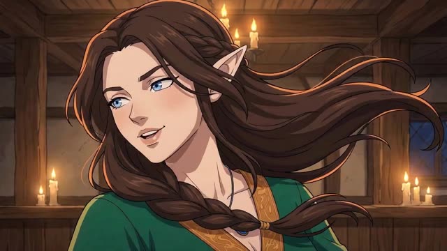 Smiling Elf Woman in Tavern
