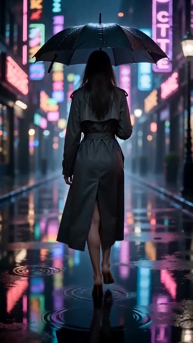 Rainy Night City Trench Coat Girl
