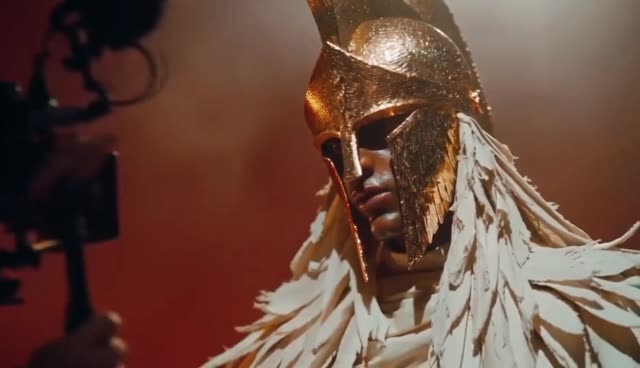 Cinematic Behind-the-Scenes of Golden Armored Figure