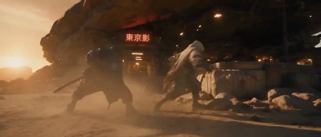 Futuristic Samurai Duel in Desert