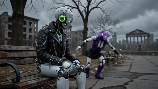 Robot Breakdancer in Desolate Urban Park