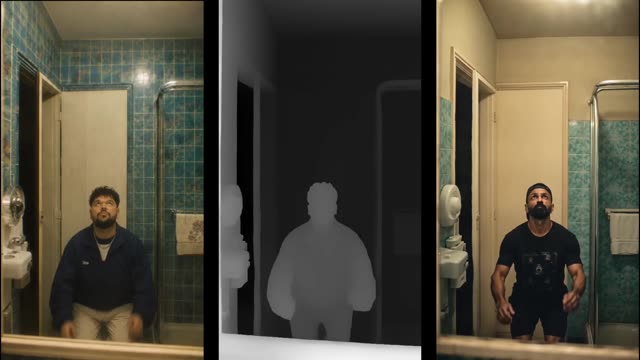 Man Floating Upside Down in Split Screen
