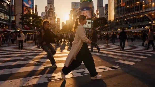 Martial Arts Fight at Golden Hour Intersection