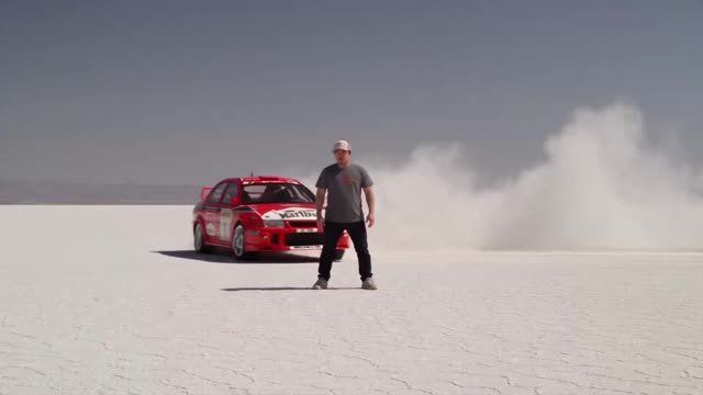 Rally Car Drifting on Salt Flats