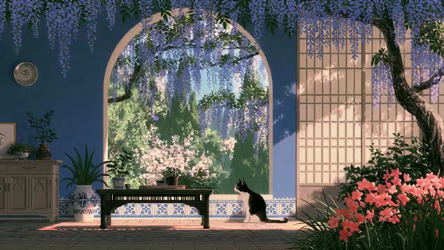 Ghibli-Style Cat Playing In Sunlit Room