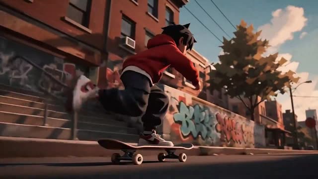 Skateboarding Anime Boy In Golden Hour