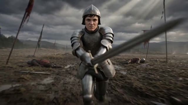 Young Knight Meets Giant on Battlefield