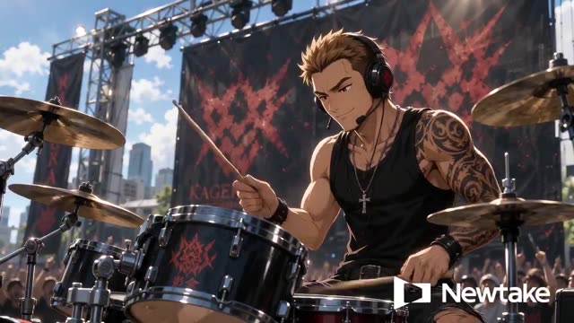 Anime Drummer at Outdoor Rock Festival