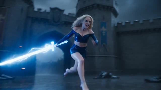 Woman Fights Knights with Electric Sword
