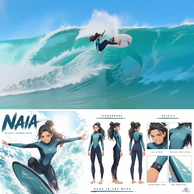 Surfer Rides Waves on Tropical Beach
