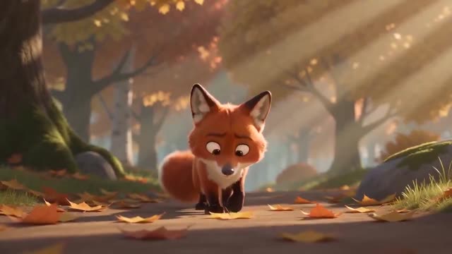 Anthropomorphic Fox in Pixar Autumn Forest