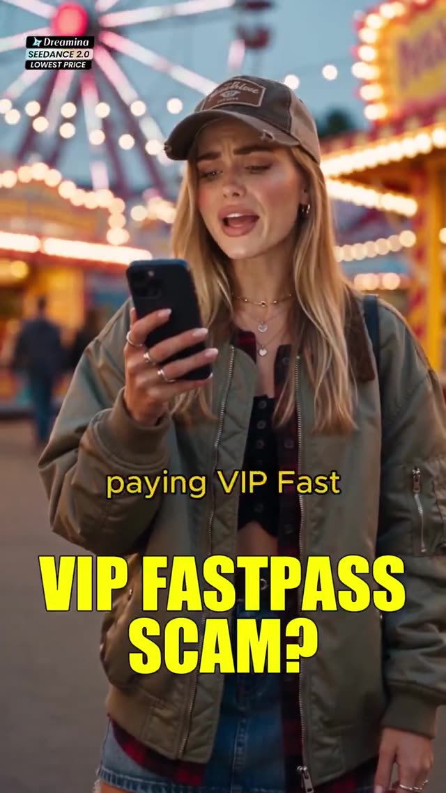 Woman Reacts in Amusement Park at Night