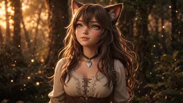 Anime Cat Girl In Enchanted Forest