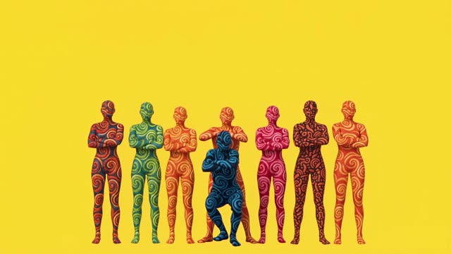 Stylized Figures Forming And Unforming Star