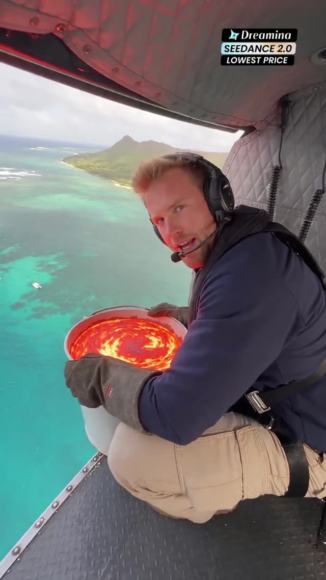 Helicopter Lava Pour Into Ocean Explosion