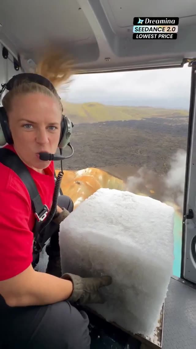 Ice Block Dropped into Hot Spring Geyser