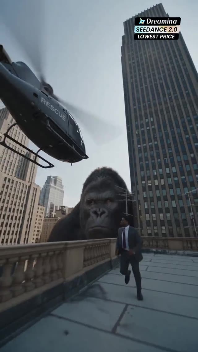Gorilla Destroys Helicopter On Rooftop