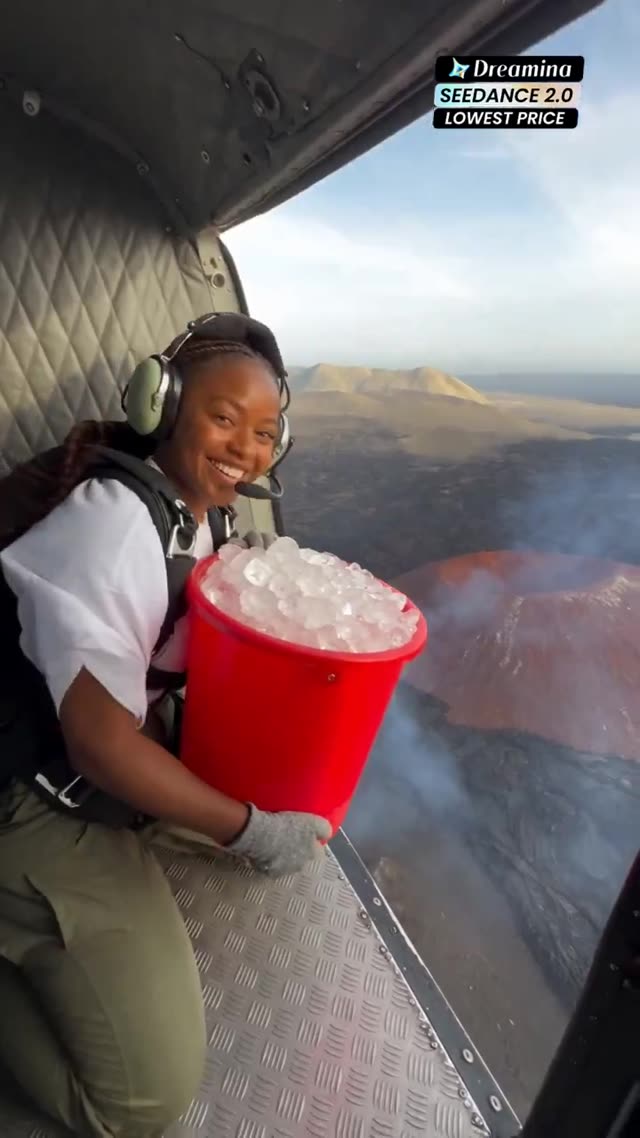 Helicopter Ice Pour Into Lava Pit