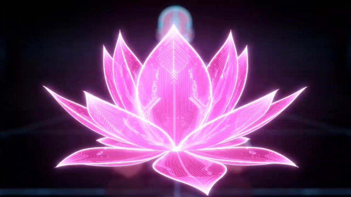 Meditating cyber-monk in a cyberpunk anime sequence