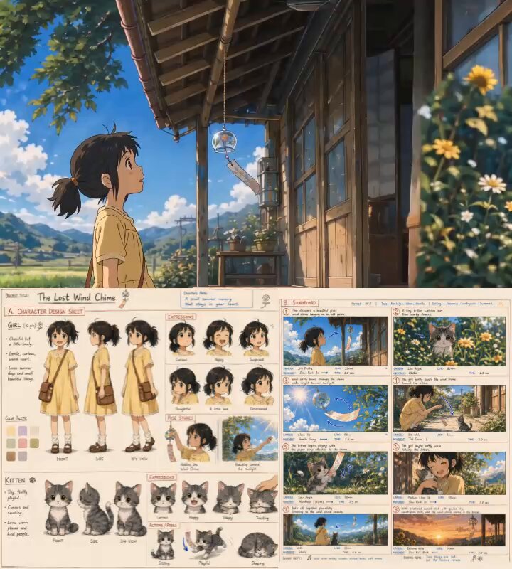 Storyboard to cinematic anime scene