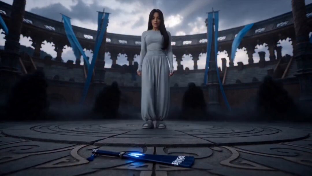 Female warrior transforming with glowing magical energy
