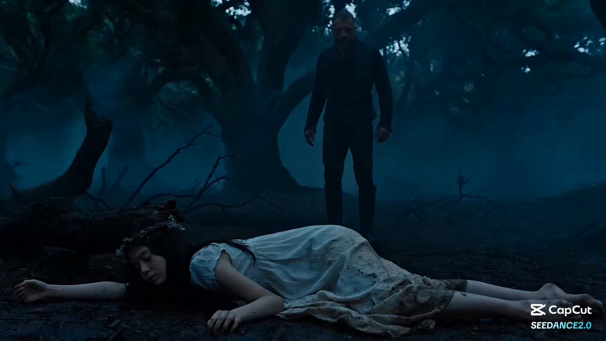 Intense forest survival suspense scene
