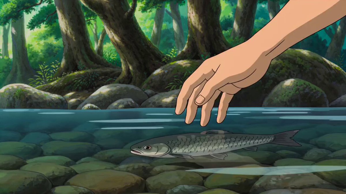 Anime outdoor riverside cooking scene