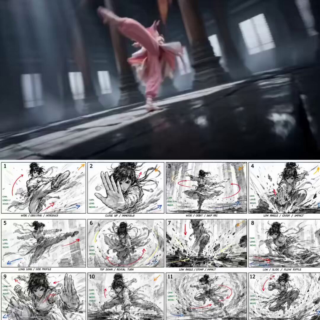 Martial arts sequence in a flooded temple