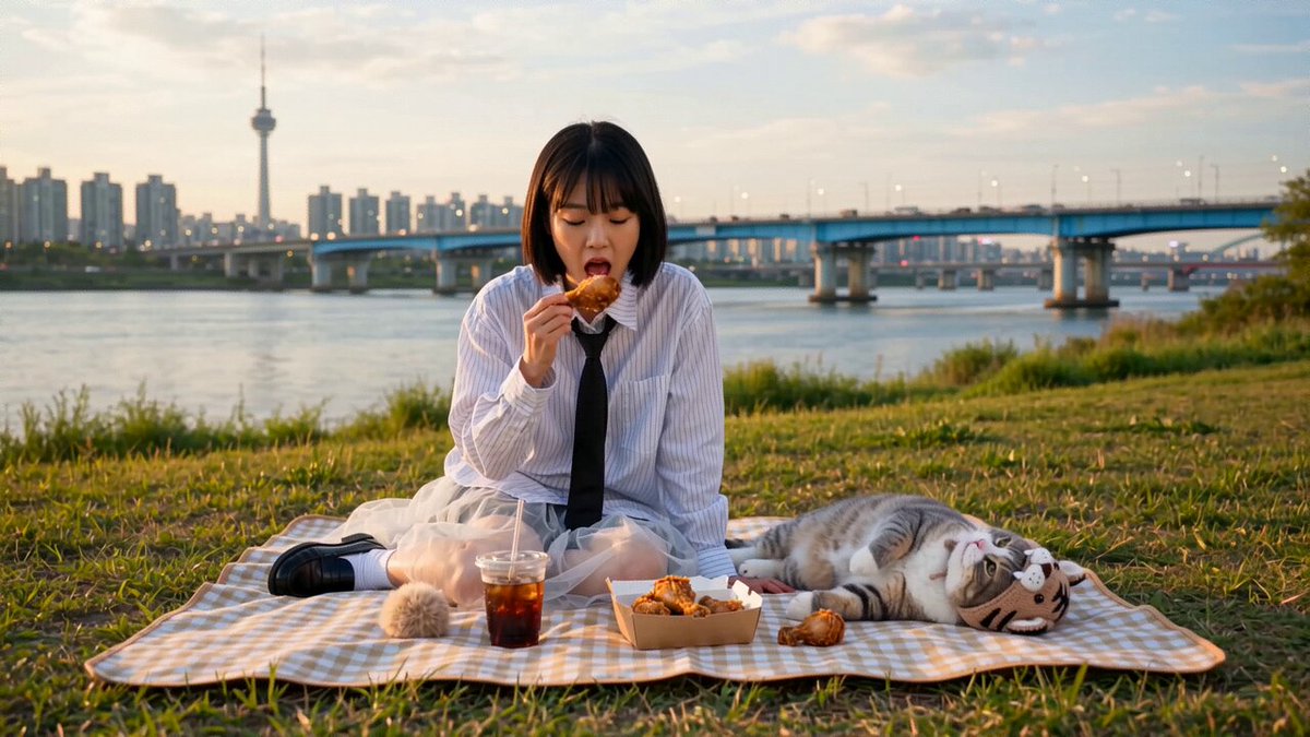 Korean riverside picnic short film with fried chicken