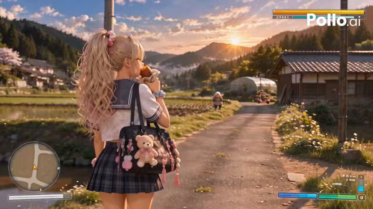 GTA-style Japanese countryside routine with high school gal
