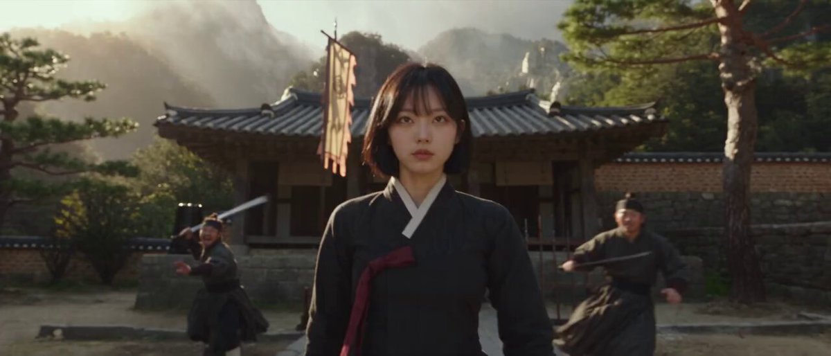 Martial Arts Warrior in Traditional Korean Courtyard