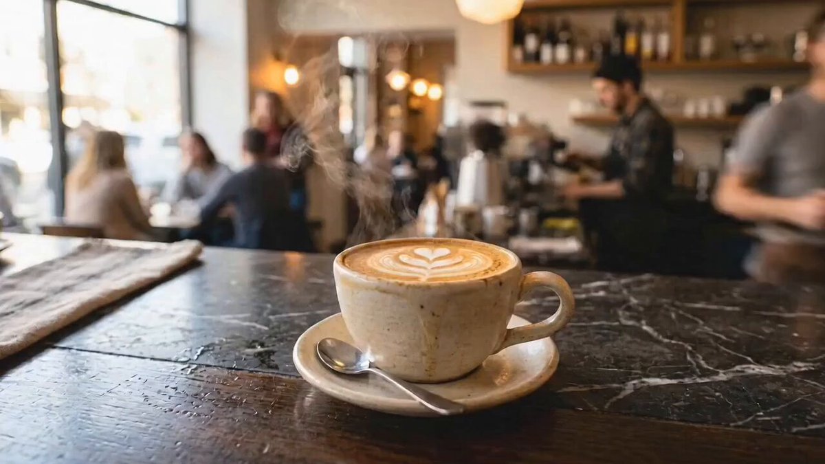 Warm coffee scene in a modern cafe