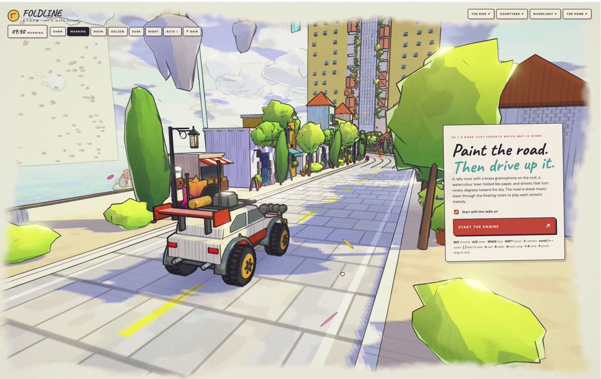 Surreal interactive road turning into sheet music in Three.js