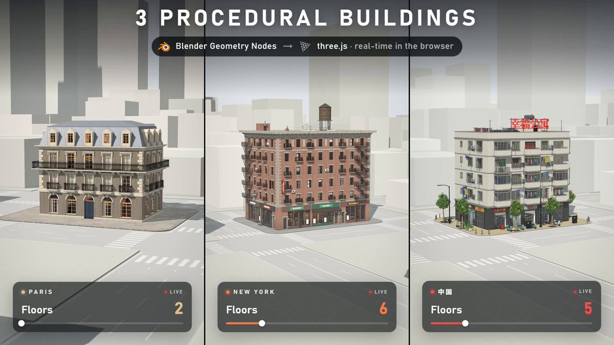 Procedural buildings ported to Three.js web scene