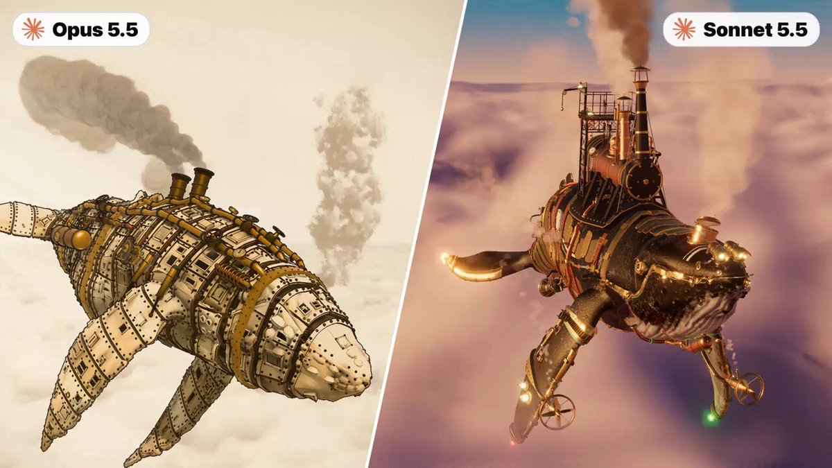 3D steampunk whale in Three.js comparison