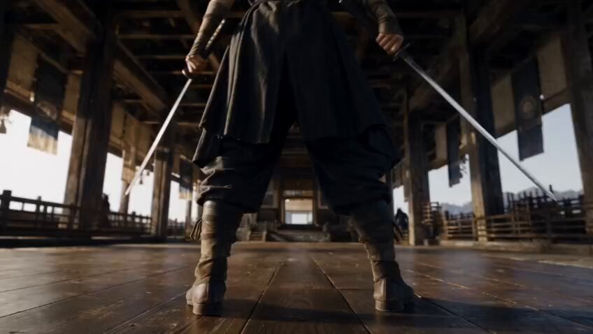 White-haired warrior dual-sword combat scene
