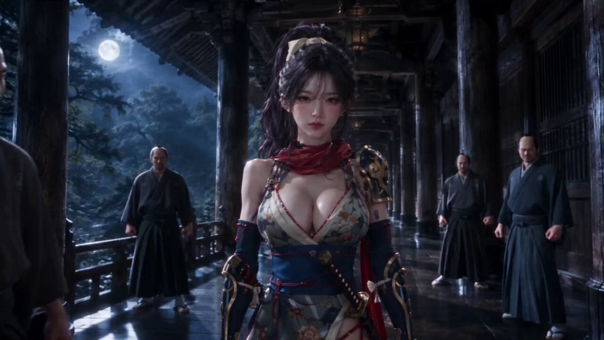 月光走廊下的女忍者战斗