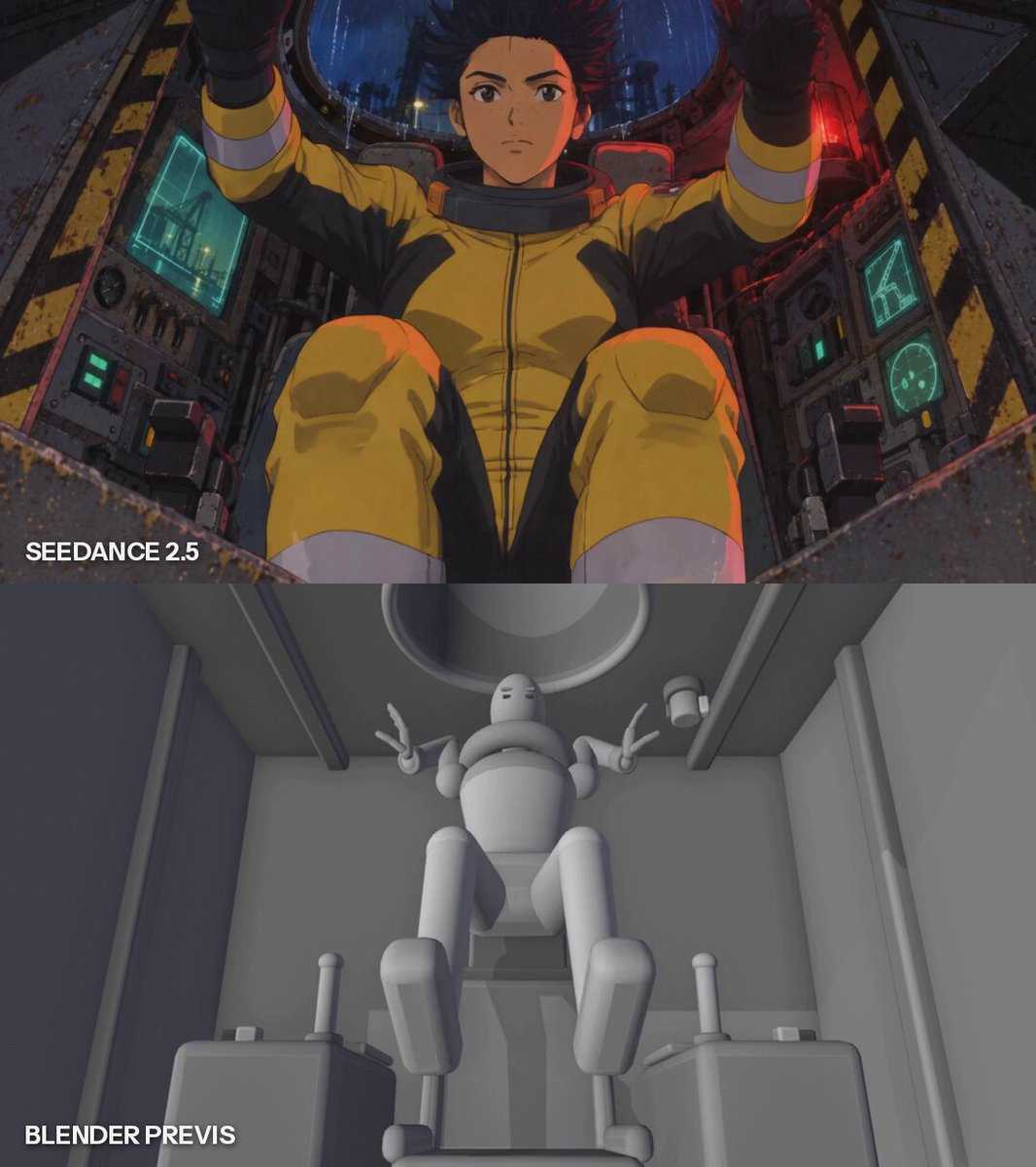 Retro anime pilot and mech sequence