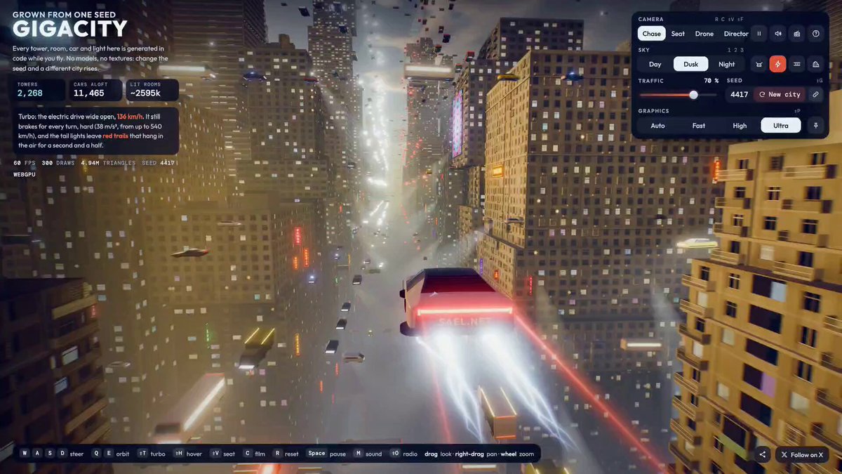 An endless procedural city growing in browser
