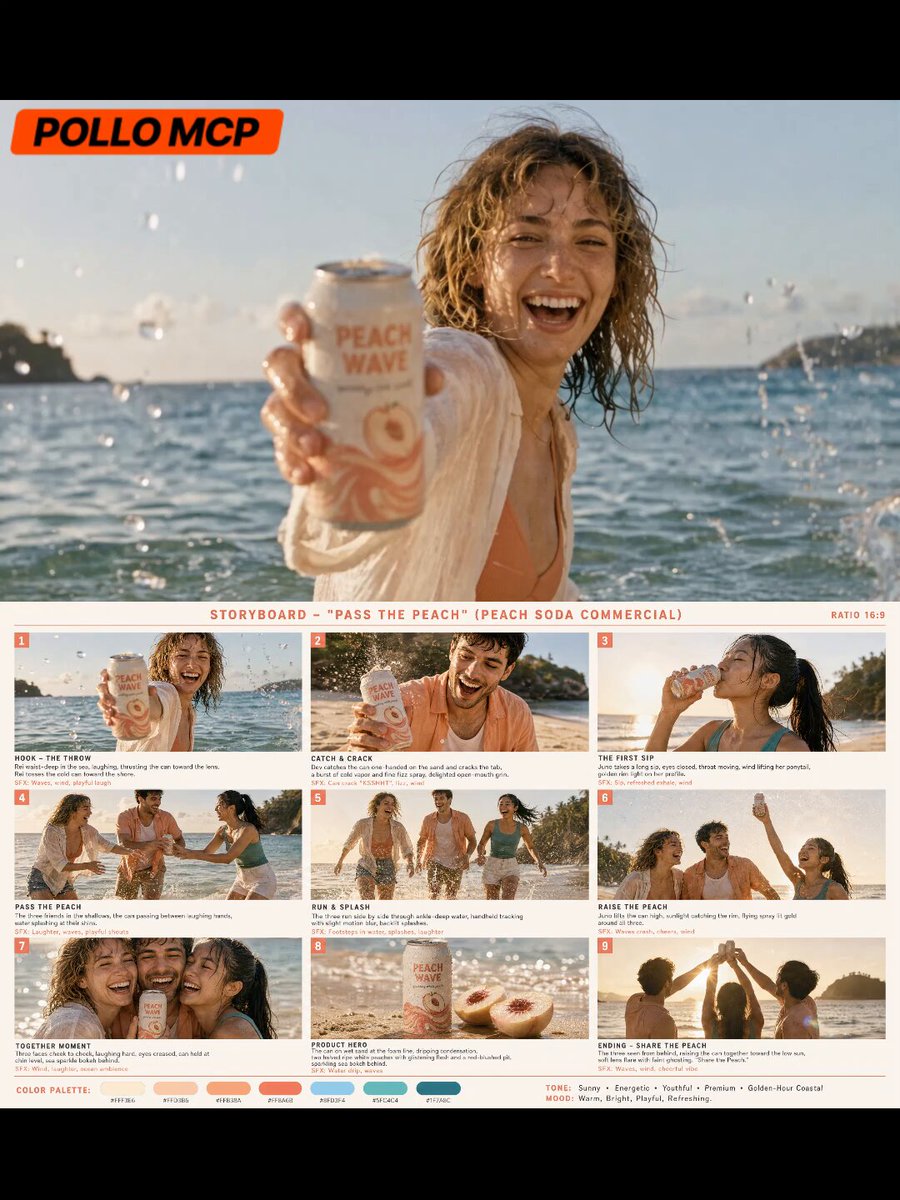 Storyboard converted into a beach soda commercial