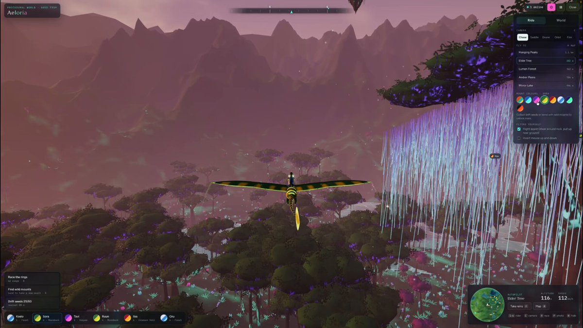 Browser flight game with procedural floating mountains