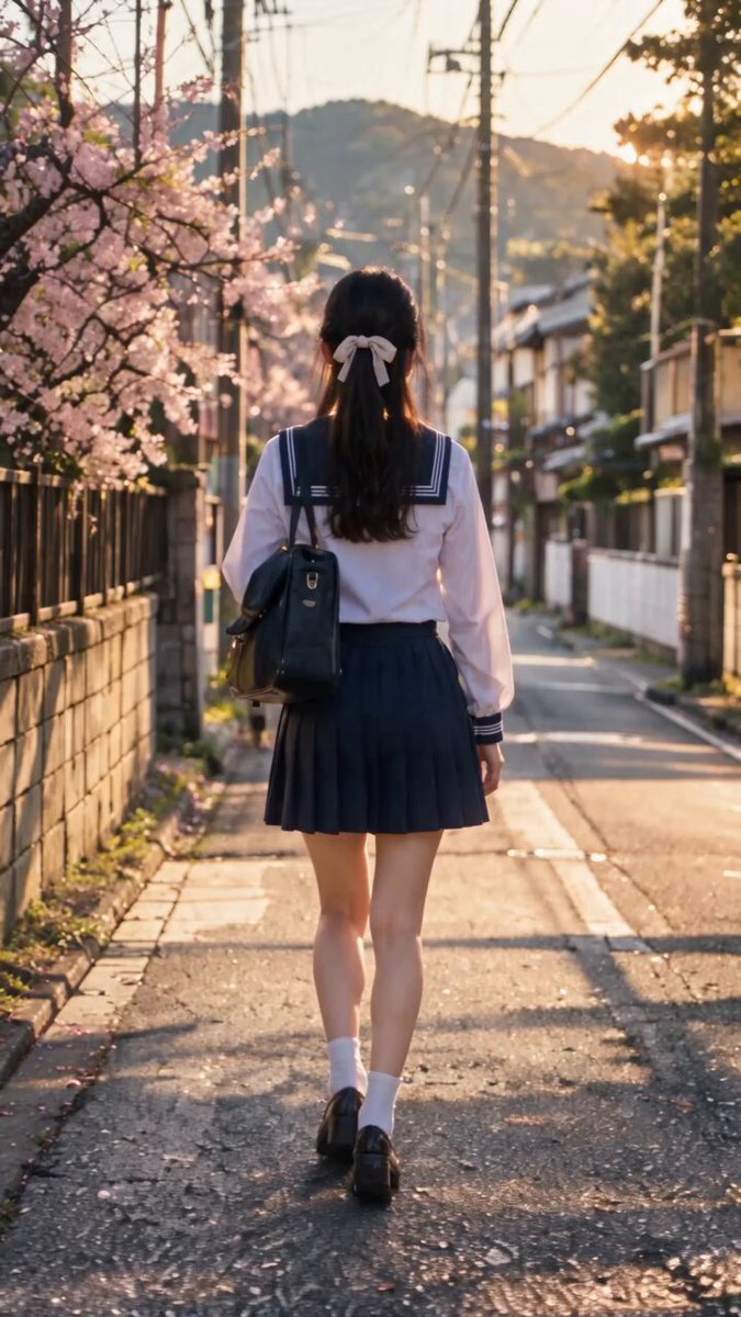 Schoolgirl finds a kitten in Japanese countryside