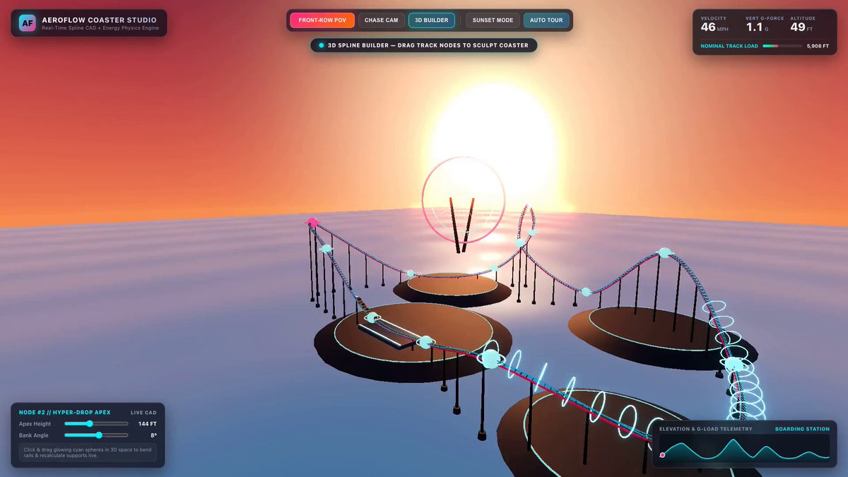 Interactive 3D rollercoaster simulator in single HTML