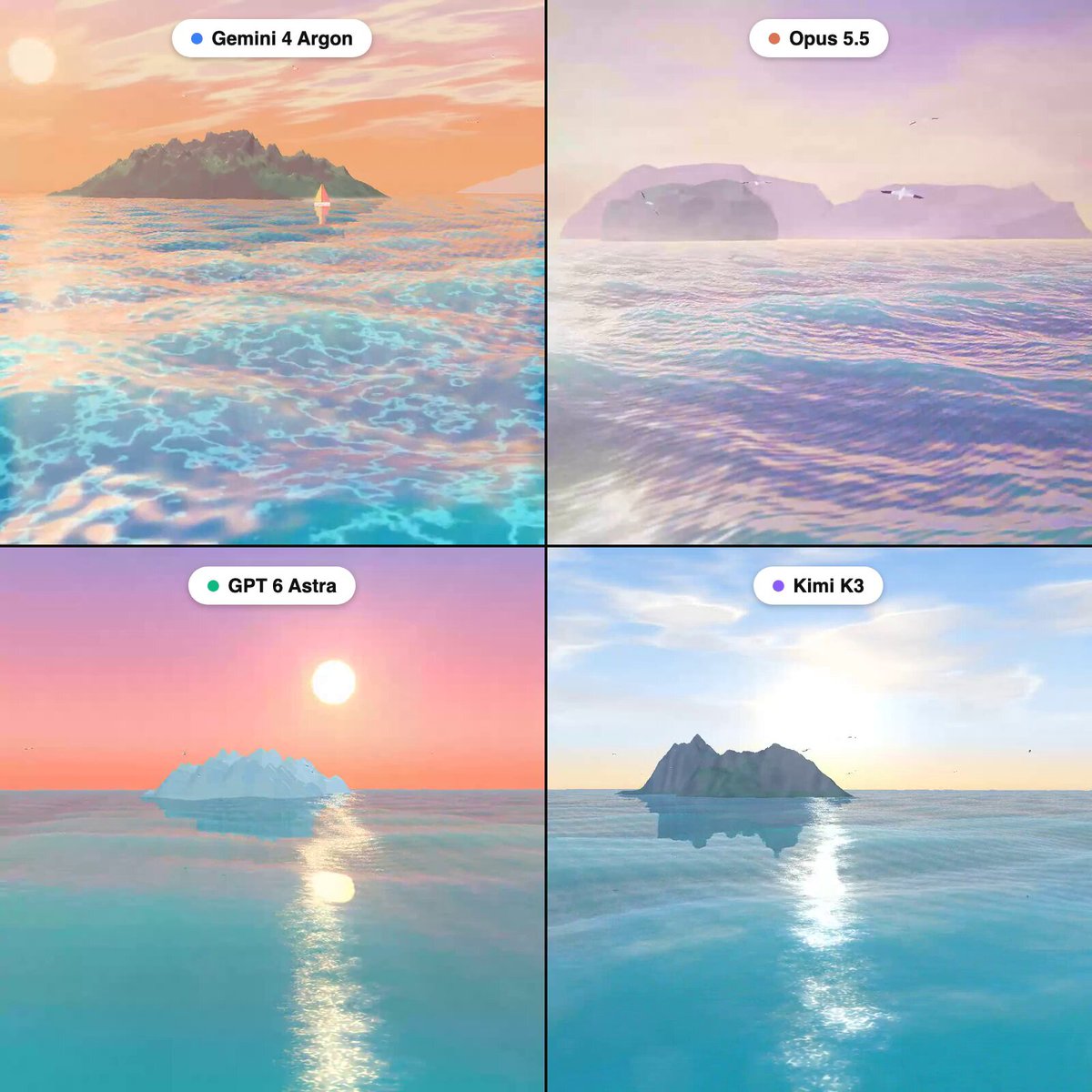 Comparison of 3D whale breaching scenes