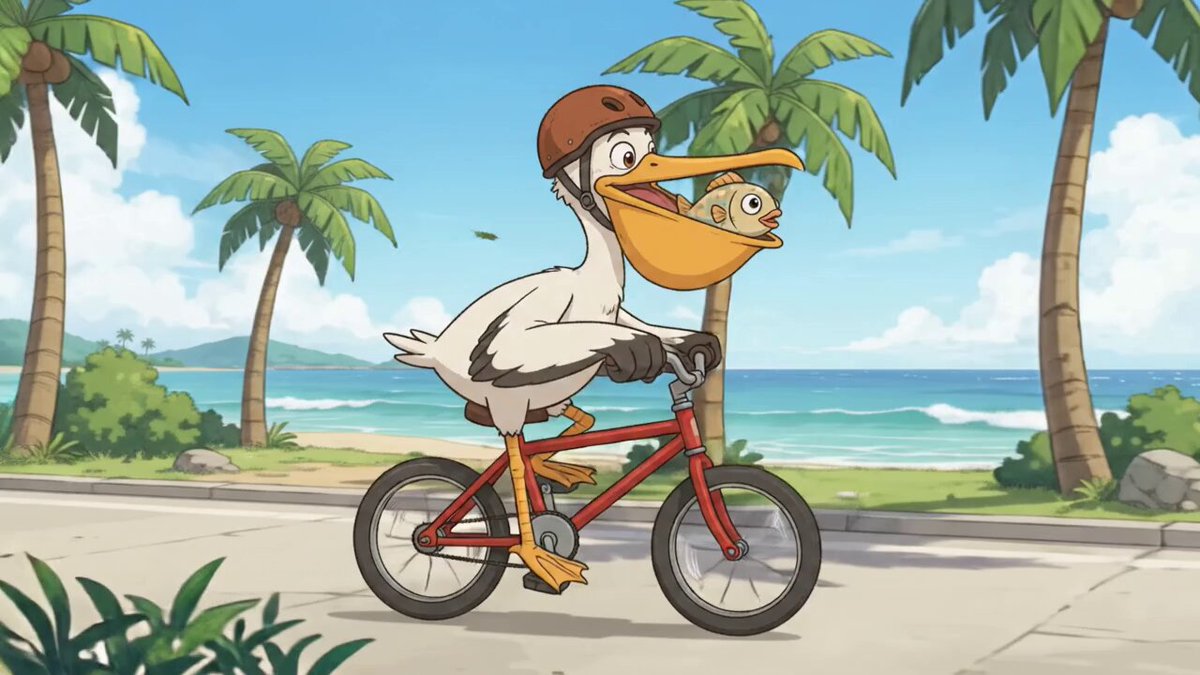Pelican riding a bicycle generated animation