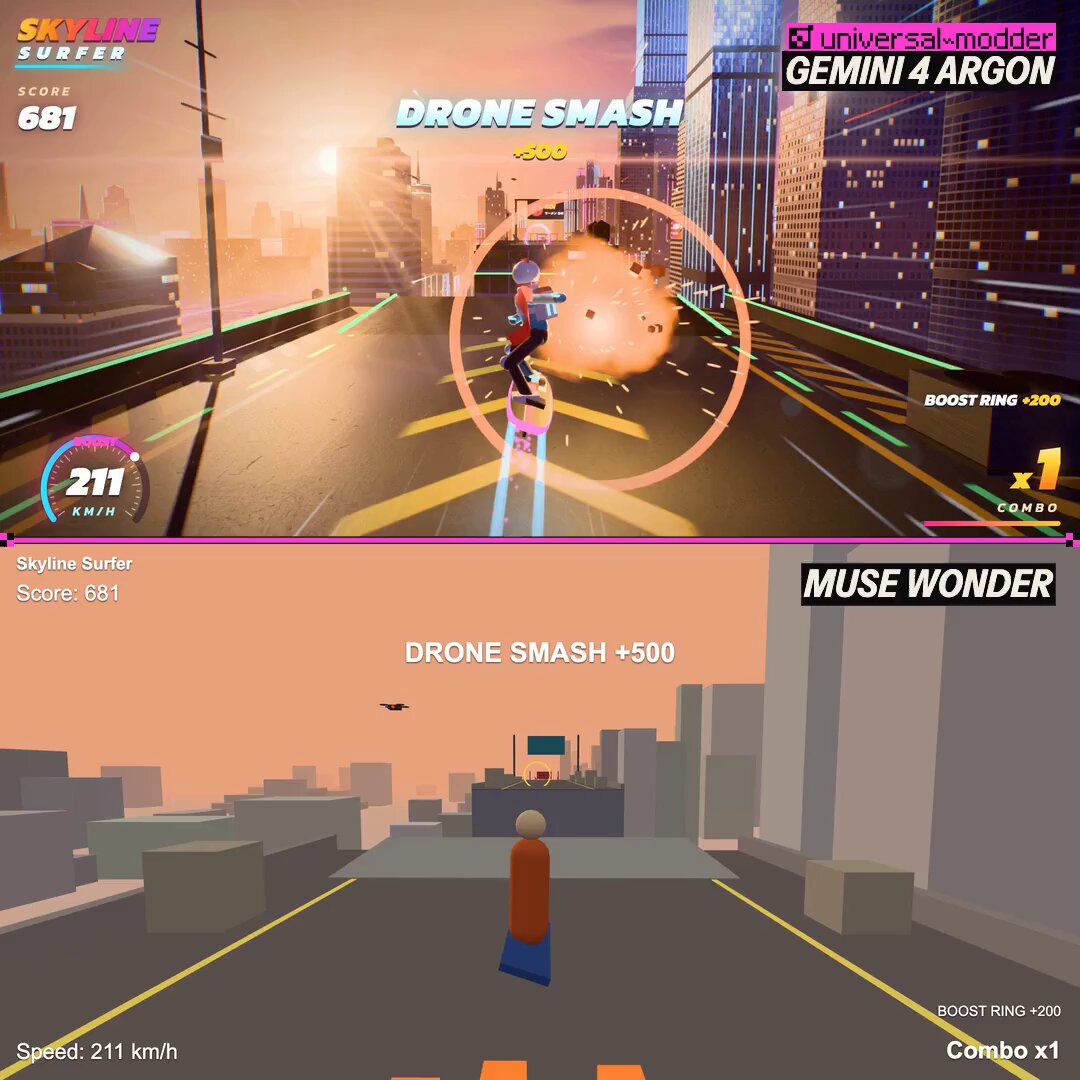 Game comparison between Gemini 4 Argon and Muse Wonder