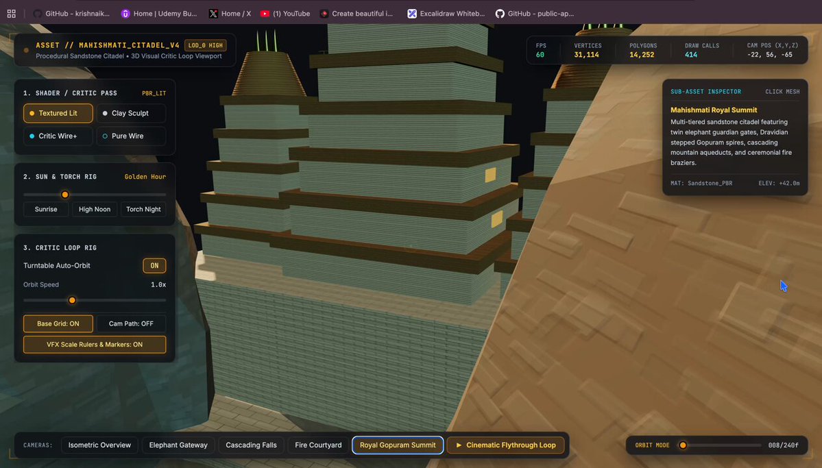 Procedural 3D Mahishmati Citadel in Three.js
