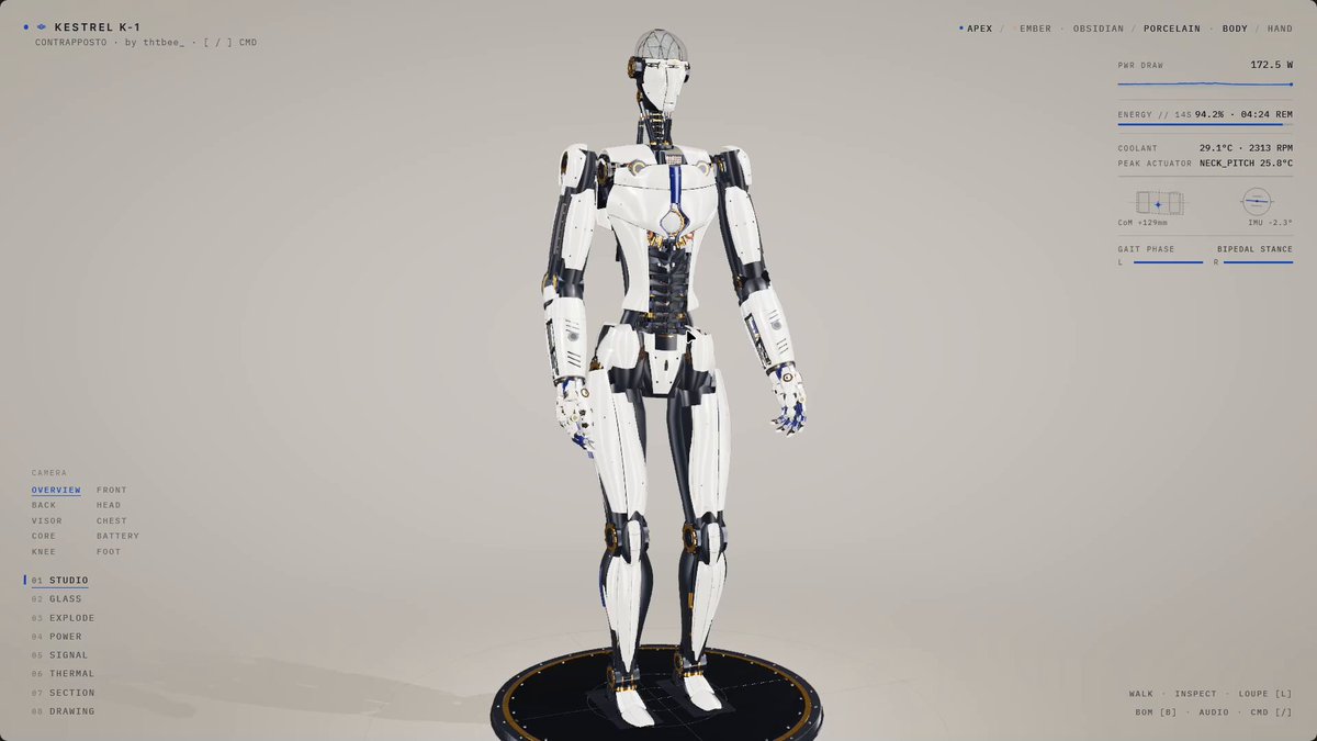 Futuristic humanoid 3D robot in Three.js