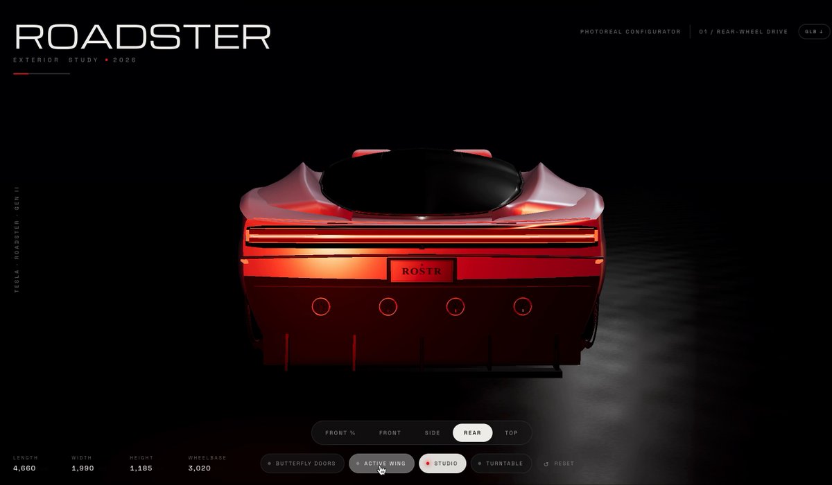 Interactive 3D Tesla Roadster demo